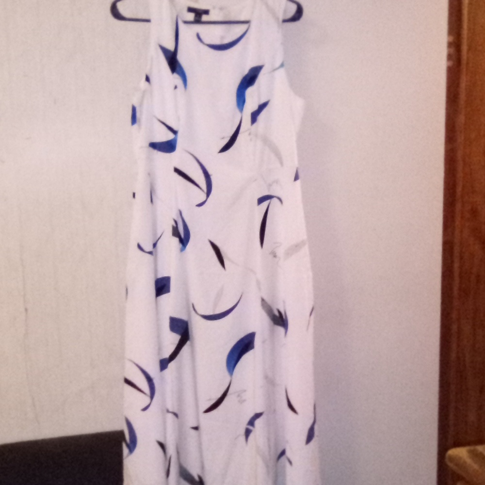 Alfani white dress with blue and black strips. Size 10